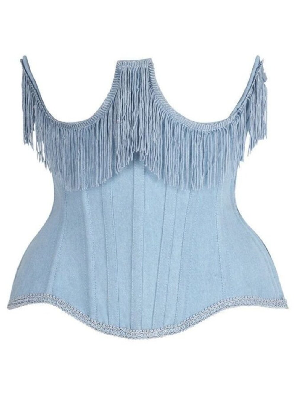 Top Drawer Steel Boned Denim Underwire Underbust Corset Cincher w/Fringe Large